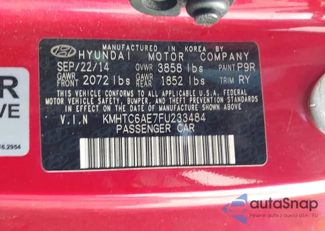 2015 Hyundai Veloster Turbo z USA, uszkodzony, nr VIN KMHTC6AE7FU233484